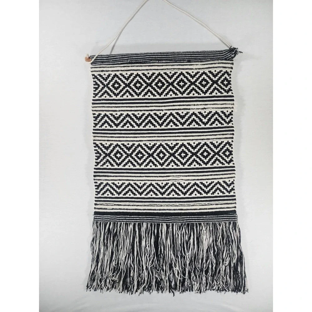 Textured Wall Hanging Geometric Chevron Tapestry Woven Fringe Tufted Cottagecore